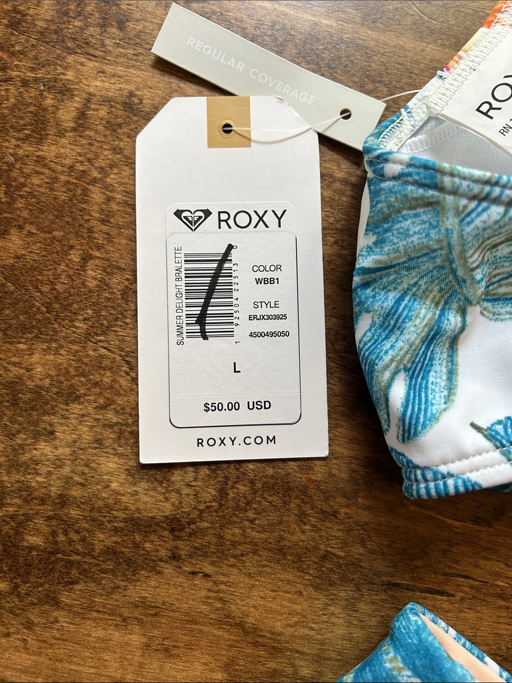 Roxy Blue Tropical Leaf & Peach Bikini Set Discontinued Sz S L - Picture 3 of 4